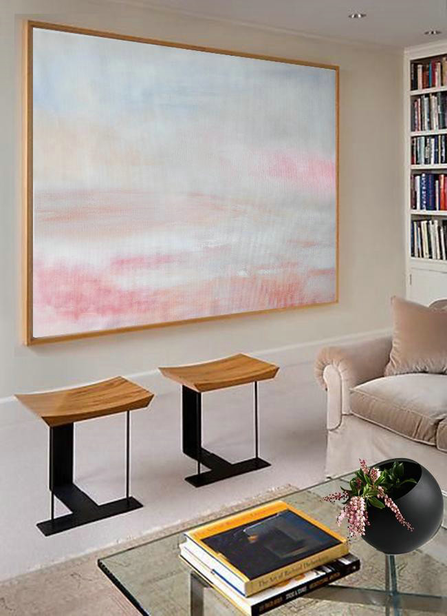 Handmade Painting Large Abstract Art,Oversized Horizontal Abstract Art,Original Art Acrylic Painting,Grey,Pink,White.etc